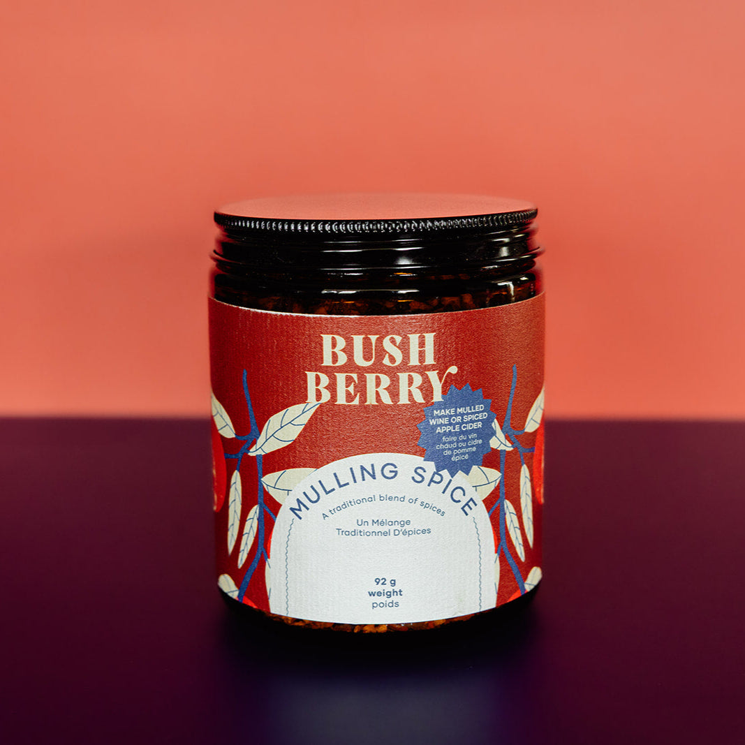 Jar of Bush Berry Mulling Spice on a gradient background