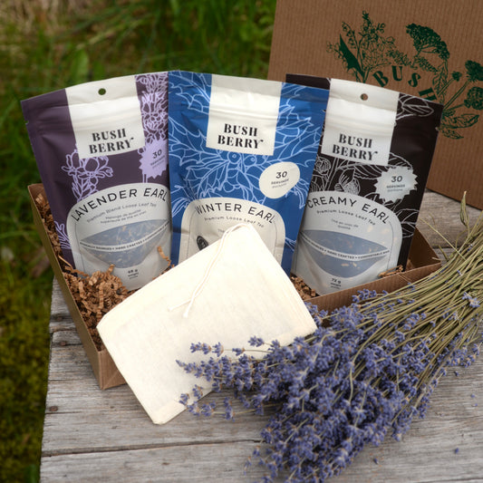 Earl Grey Bundle | Collection with Creamy, Lavender, and Winter Earl Teas + Organic Cotton Tea Bag